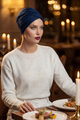 Instant Turban Plain Cotton Scarf Head Wrap Lightweight Hat Bonnet Cap for Women,B-9 Navy Blue