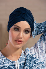 Instant Turban Plain Cotton Scarf Head Wrap Lightweight Hat Bonnet Cap for Women,B-9 Navy Blue