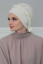 Velvet Instant Turban with a Chiffon Belt, High Quality Scarf Head Wrap Headwear Cap with Chiffon Headband For Women, Trendy Head Wrap,B-24K Ivory