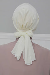 Velvet Instant Turban with a Chiffon Belt, High Quality Scarf Head Wrap Headwear Cap with Chiffon Headband For Women, Trendy Head Wrap,B-24K Ivory