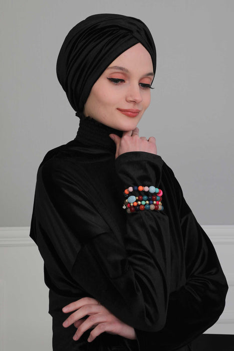 Super Soft Velvet Pre-Tied Turban, Comfortable Lightweight Winter Bonnet Cap for Women, Easy Wrap Women Head Covering, Chemo Cancer Cap,B-9K