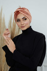 Super Soft Velvet Pre-Tied Turban, Comfortable Lightweight Winter Bonnet Cap for Women, Easy Wrap Women Head Covering, Chemo Cancer Cap,B-9K Salmon