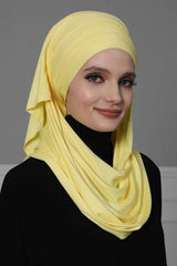 Multiple Cross Stitch Jersey Hijab, Muslim Full Covering Hijab Shawl for Women, Cotton Cross Stitch Design Shawl, Adjustable Hijab,CPS-43 Yellow