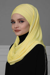 Multiple Cross Stitch Jersey Hijab, Muslim Full Covering Hijab Shawl for Women, Cotton Cross Stitch Design Shawl, Adjustable Hijab,CPS-43 Yellow