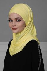 Multiple Cross Stitch Jersey Hijab, Muslim Full Covering Hijab Shawl for Women, Cotton Cross Stitch Design Shawl, Adjustable Hijab,CPS-43 Yellow