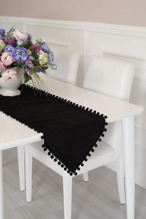 Elegant Knit Fabric Table Runner with Playful Pom-Pom Edges, Charming Pom-Pom Knit Table Runner for Cozy and Stylish Home Table Decor,R-20K