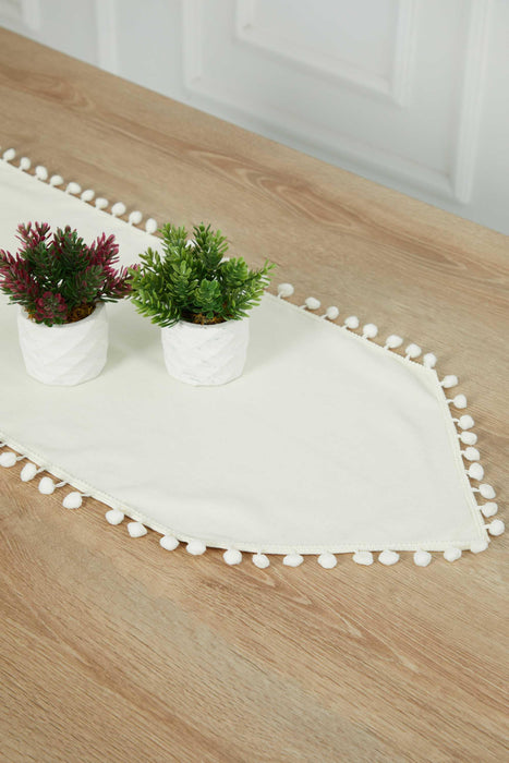 Elegant Knit Fabric Table Runner with Playful Pom-Pom Edges, Charming Pom-Pom Knit Table Runner for Cozy and Stylish Home Table Decor,R-20K