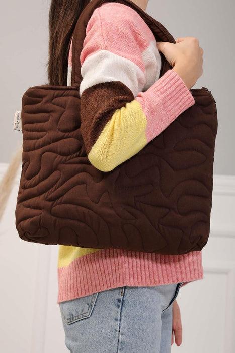 Linen Textured Zippered Hand Shoulder Bag Casual Daily Laptop Workbag with Handicraft Stitches,CK-16