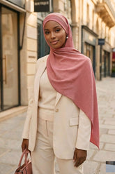 Luxury Instant Pleated Shawl Hijab for Women, Modest Wear Lightweight Aerobin Scarf, Practical Pleated Headscarf for Work, Travel & Events,CPS-90 Dark Pink