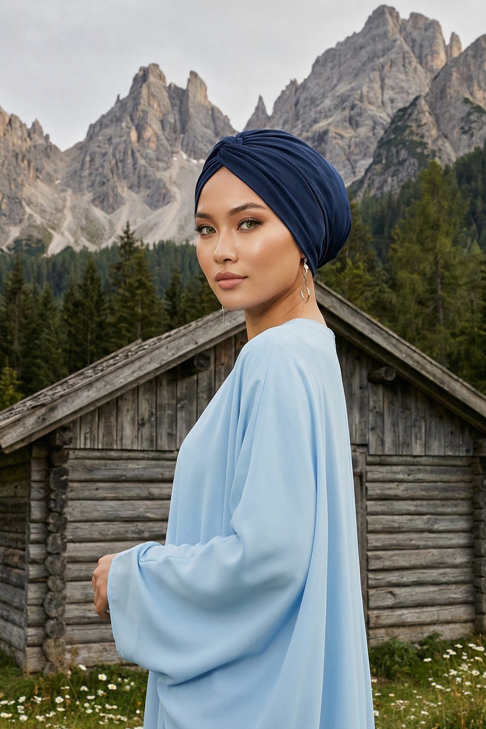 Maharajah Instant Turban Hijab for Women Headwrap Lightweight Headscarf Modest Headwear, Plain Stylish Bonnet Cap for Women,B-4 Navy Blue