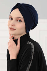 Maharajah Instant Turban Hijab for Women Headwrap Lightweight Headscarf Modest Headwear, Plain Stylish Bonnet Cap for Women,B-4 Navy Blue
