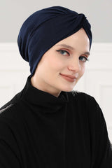 Maharajah Instant Turban Hijab for Women Headwrap Lightweight Headscarf Modest Headwear, Plain Stylish Bonnet Cap for Women,B-4 Navy Blue