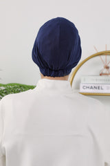 Maharajah Style Twist Turban Bonnet for Women, All Seasons Stretchy One Size Modest Headwrap, Double Face Fabric Underscarf Cap,B-4O Navy Blue
