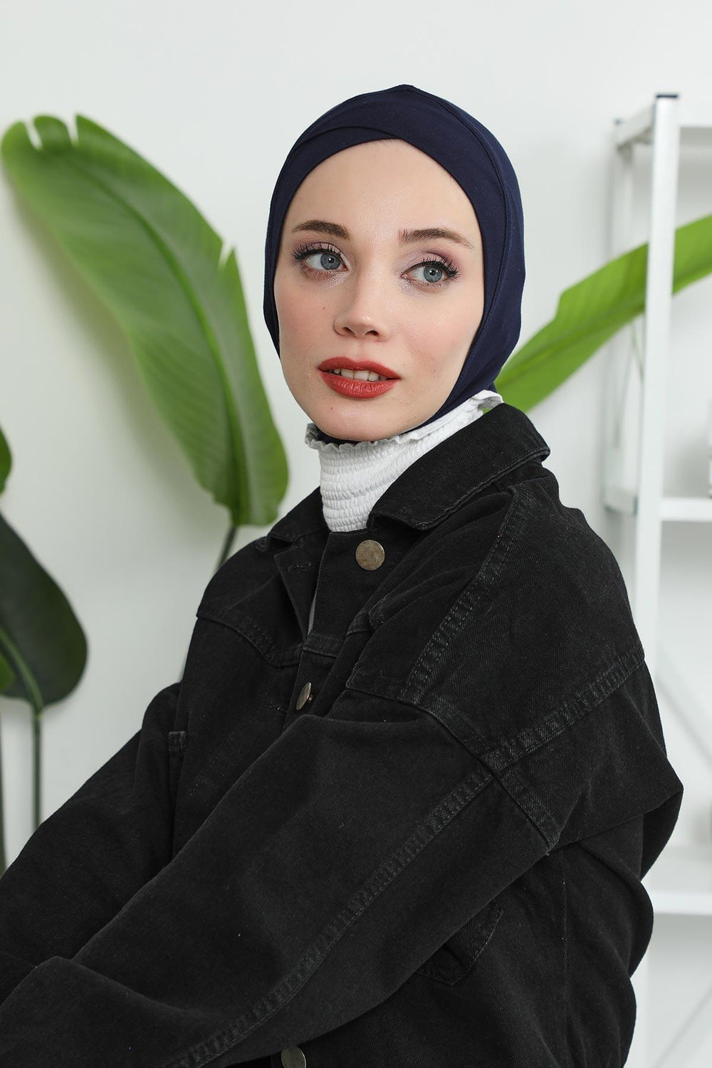 Minimalist Design Cotton Under Scarf Bonnet, Soft and Breathable Inner Hijab Cap, Easy Wear Cotton Bonnet Turban Ninja Cap,TB-4 Navy Blue