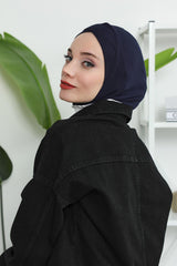 Minimalist Design Cotton Under Scarf Bonnet, Soft and Breathable Inner Hijab Cap, Easy Wear Cotton Bonnet Turban Ninja Cap,TB-4 Navy Blue