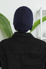 Minimalist Design Cotton Under Scarf Bonnet, Soft and Breathable Inner Hijab Cap, Easy Wear Cotton Bonnet Turban Ninja Cap,TB-4 Navy Blue
