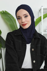 Minimalist Design Cotton Under Scarf Bonnet, Soft and Breathable Inner Hijab Cap, Easy Wear Cotton Bonnet Turban Ninja Cap,TB-4 Navy Blue