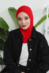 Minimalist Design Cotton Under Scarf Bonnet, Soft and Breathable Inner Hijab Cap, Easy Wear Cotton Bonnet Turban Ninja Cap,TB-4 Red