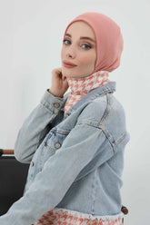 Minimalist Ribbed Inner Turban Bonnet for Women, One-Size Polyviscose Hijab Underscarf, Stretchable Inner Hijab Instant Turban Bonnet,TB-5RB Salmon