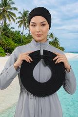 Modest Beach Turban Bonnet with Removable Bow Brim, Quick Dry Sandy Fabric Sun Hat Hijab for Women,S-10SN Black