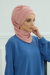 Modest Fashion Instant Aerobin Turban with Leopard Pattern Accessory, Pre-Tied Aerobin Hijab with Chic Metal Accessory,HT-11A Pink