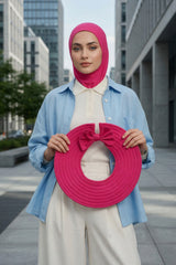 Modest Sun Protective Turban Bonnet with Removable Bow Brim for Women, 2-in-1 Hijab Ninja Cap with Removable Brim,S-5 Fuchsia