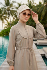 Modest Visor Turban Hat for Women, Quick Dry Swim-Friendly Hijab Cap, Lightweight Modest Beach Hat,B-73SN Beige