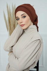 Pleated Aerobin Instant Turban for Women, Pre-Tied Modest Headwrap, Wrinkle-Resistant and Breathable Hijab Cap,HT-108A Cinnamon