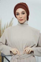 Pleated Aerobin Instant Turban for Women, Pre-Tied Modest Headwrap, Wrinkle-Resistant and Breathable Hijab Cap,HT-108A