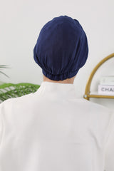Pleated Instant Turban Hijab for Women, Soft Double Face Fabric Ready to Wear Modest Head Cover,B-19O Navy Blue