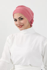 Pleated Instant Turban made from High Quality Aerobin Fabric, Wrinkle-Resistant Stylish Turban Hijab, Easy Wrap Chemo Bonnet Headwear,B-74A Dark Pink