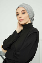 Pleated Instant Turban made from High Quality Aerobin Fabric, Wrinkle-Resistant Stylish Turban Hijab, Easy Wrap Chemo Bonnet Headwear,B-74A Grey