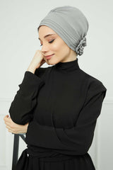 Pleated Instant Turban made from High Quality Aerobin Fabric, Wrinkle-Resistant Stylish Turban Hijab, Easy Wrap Chemo Bonnet Headwear,B-74A Grey