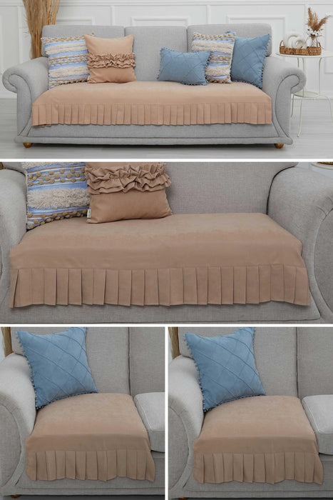 Pleated Reversible Knitted Polyester Decorative Sofa Shawl Set and Throw Blanket Furniture Protector Washable Couch Cover for Familya,KTK-8