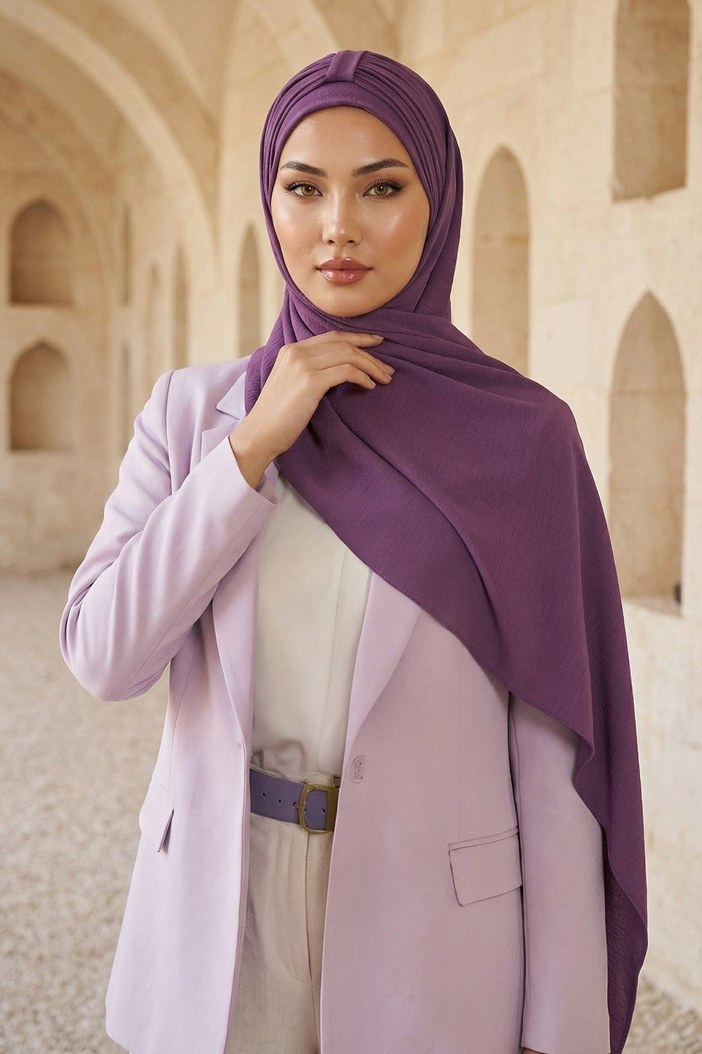 Practical Stylish Aerobin Shawl for Women, Effortless Aerobin Instant Shawl, Breathable Pleated Women Shawl Headscarf Lightweight,CPS-91 Purple 2