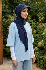 Practical Triangle Hijab with Adjustable Visor,SPS-2 Navy Blue