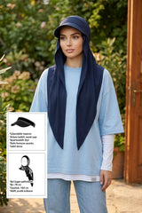 Practical Triangle Hijab with Adjustable Visor,SPS-2 Navy Blue