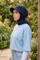 Practical Triangle Hijab with Adjustable Visor,SPS-2 Navy Blue