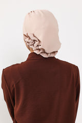 Pre-Tied Modest Turban for Women, Soft Aerobin Fabric Hijab with Stylish Back Flower, Slip-On Cotton Blend Head Cover,HT-92 Stone