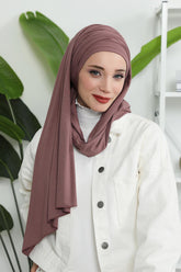 Premium Jersey Shawl Hijab for Women, Easy to Wear Cotton Headscarf, Lightweight and Breathable Instant Jersey Shawl, Mother's Day Gift,BT-1 Dusty Rose