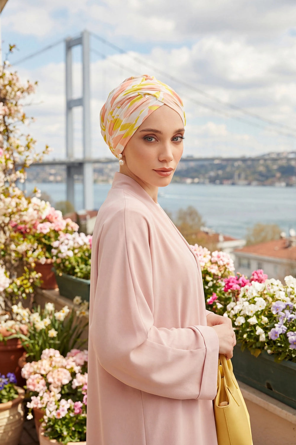 Printed Instant Turban for Women, 95% Cotton Pre-Tied Head Wrap, Lightweight Head Scarf Bonnet Cap with Beautiful Pattern Options,B-9YD Floral Sunrise