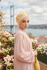 Printed Instant Turban for Women, 95% Cotton Pre-Tied Head Wrap, Lightweight Head Scarf Bonnet Cap with Beautiful Pattern Options,B-9YD Floral Sunrise