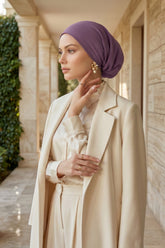 Ready-to-Wear Draped Crepe Hijab Bonnet, Elegant Instant Modest Head Covering,B-102KR Purple