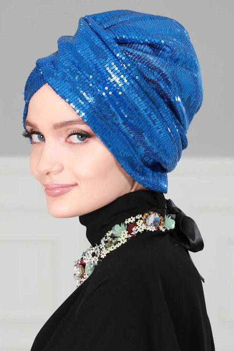 Chic Sequined Instant Turban for Women, Elegant & Easy Head Wrap, Versatile Fashion Hijab Cap, Breathable Hair Loss Chemo Headwear,B-9P