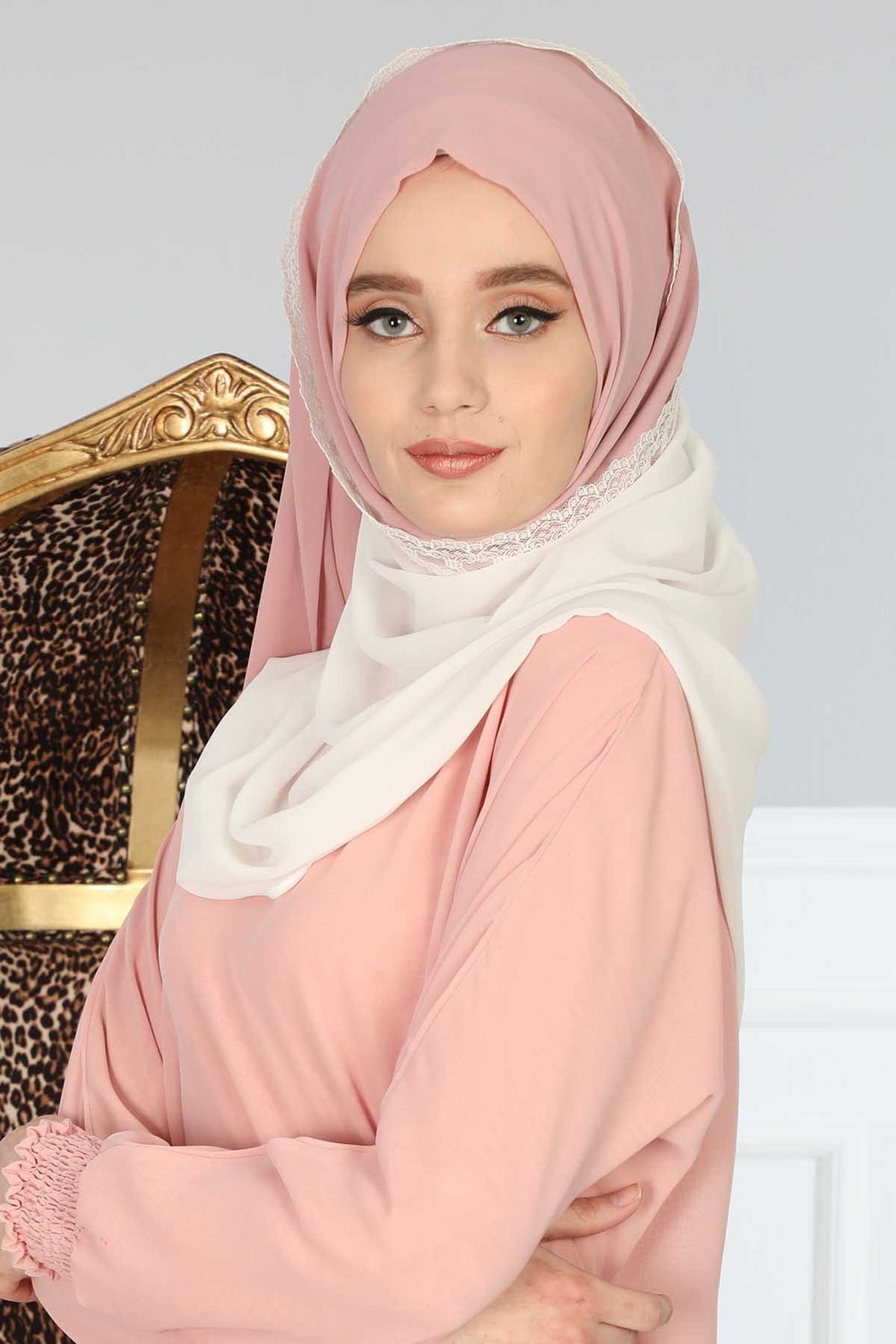 Shawl for Women Chiffon Modesty Instant Turban Cap Hat Head Wrap Ready to Wear Scarf High Quality Chiffon Hijab,PS-23 Powder - Ivory