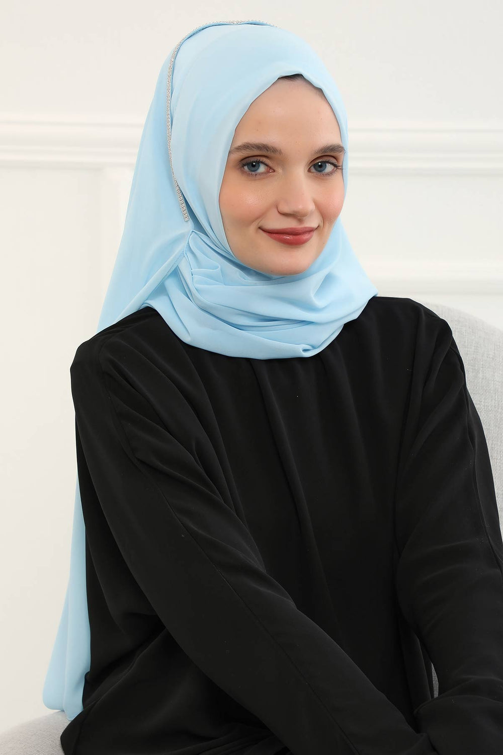 Shawl with Handmade Unique Stone Accessories for Women Chiffon Modesty Instant Turban Cap Hat Head Wrap Stylish Scarf High Quality Elegant Hijab,PS-22 Baby Blue