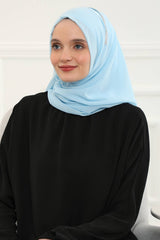Shawl with Handmade Unique Stone Accessories for Women Chiffon Modesty Instant Turban Cap Hat Head Wrap Stylish Scarf High Quality Elegant Hijab,PS-22 Baby Blue