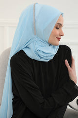 Shawl with Handmade Unique Stone Accessories for Women Chiffon Modesty Instant Turban Cap Hat Head Wrap Stylish Scarf High Quality Elegant Hijab,PS-22 Baby Blue