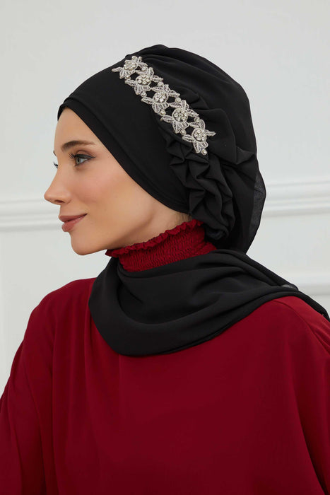 Side Frilled Instant Turban Chiffon Scarf Head Turbans with Unique Accessory For Women Headwear Stylish Elegant Design,HT-100