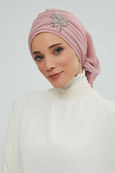 Side Frilled Instant Turban Chiffon Scarf Head Turbans with Unique Jewellery Stone Accessory For Women Headwear Stylish Design,HT-105 Powder